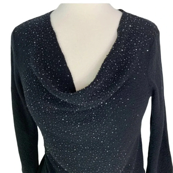 Eileen Fisher Wool Beaded Drape Cowl Neck Sweater Top Black Size XS - Picture 6 of 12
